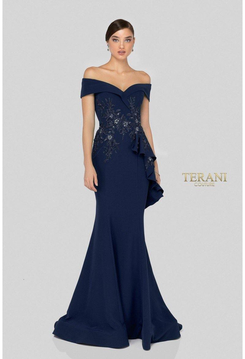 Terani Couture 1911M9339 Long Off Shoulder Prom Dress