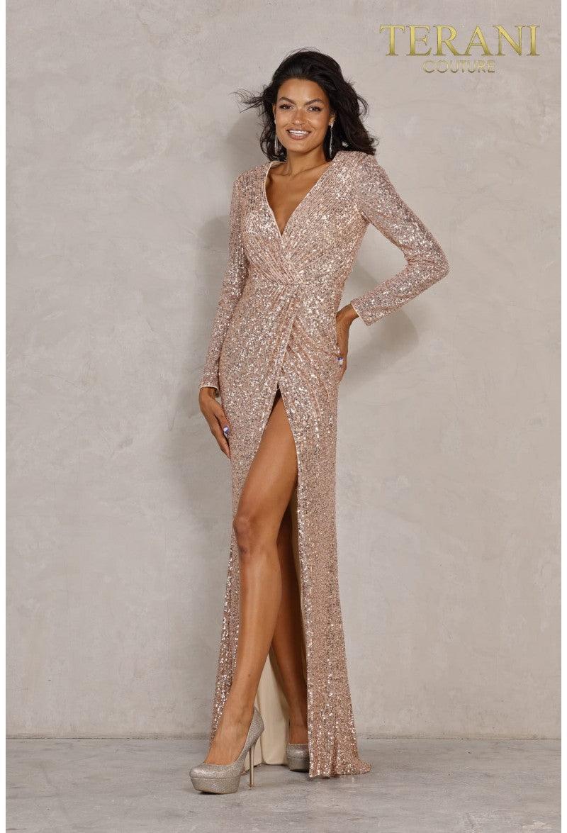 Terani Couture 2021M2961 Long Sleeve Evening Dress