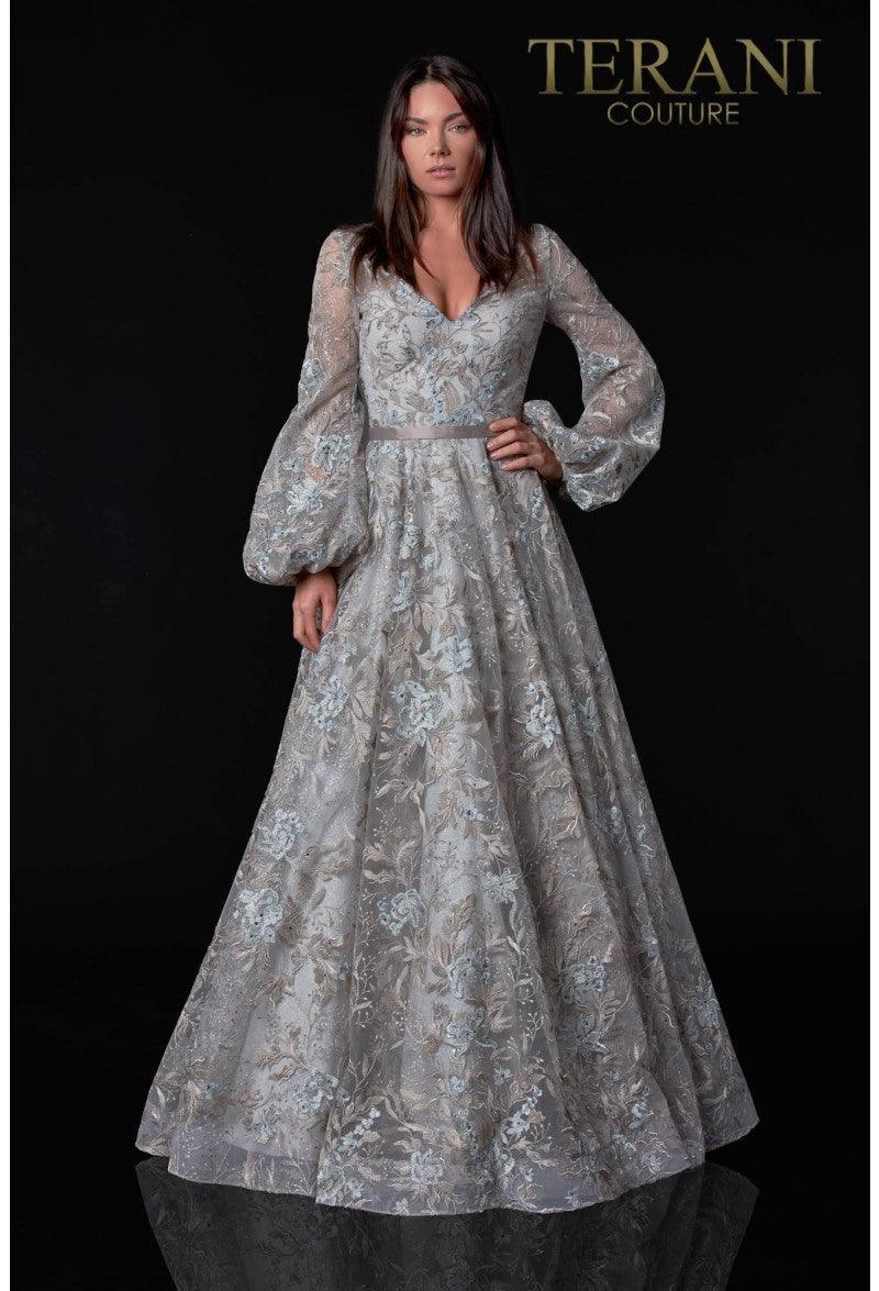 Terani Couture 2112M5407D Long Sleeve Formal Gown