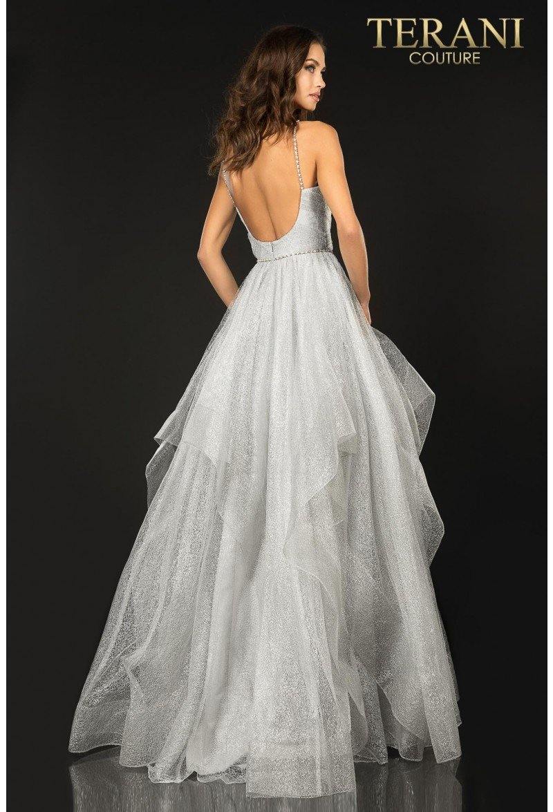 Silver Terani Couture 2011P1213 Long Tulle Prom Dress Prom