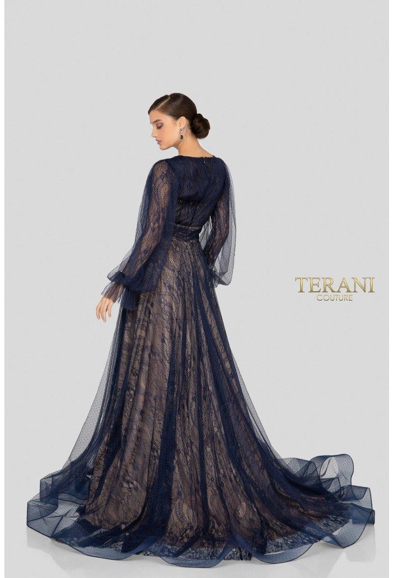 Terani Couture 1913M9414 Long V-Neck Formal Dress