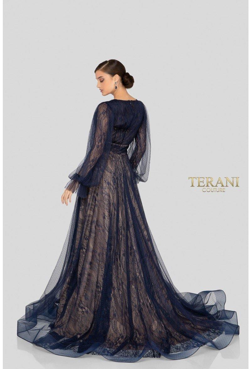 Terani Couture Long V-Neck Formal Dress 1913M9414 - The Dress Outlet