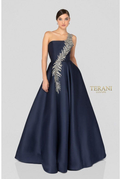 Terani Couture One Shoulder Mikado Long Ball Gown 1912E9202 - The Dress Outlet