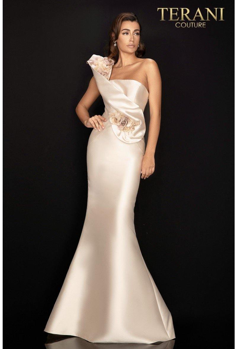 Champagne Terani Couture 2011E2424 One Shoulder Long Gown for $528.0