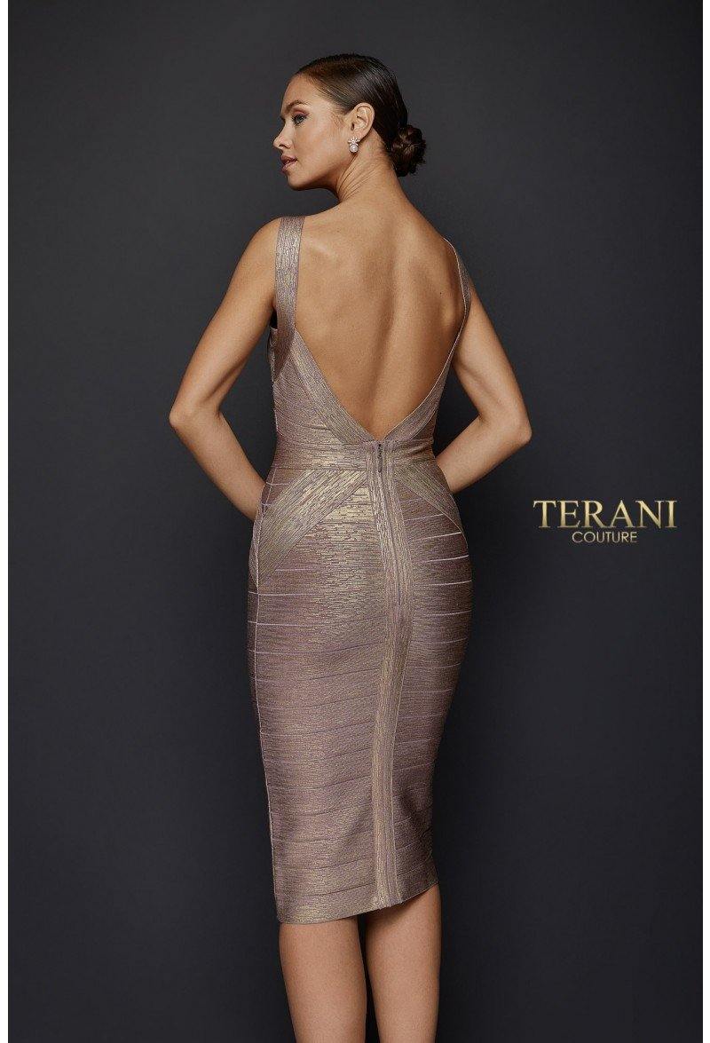 Terani Couture 1921C0011 Short Sleeveless Metallic Dress