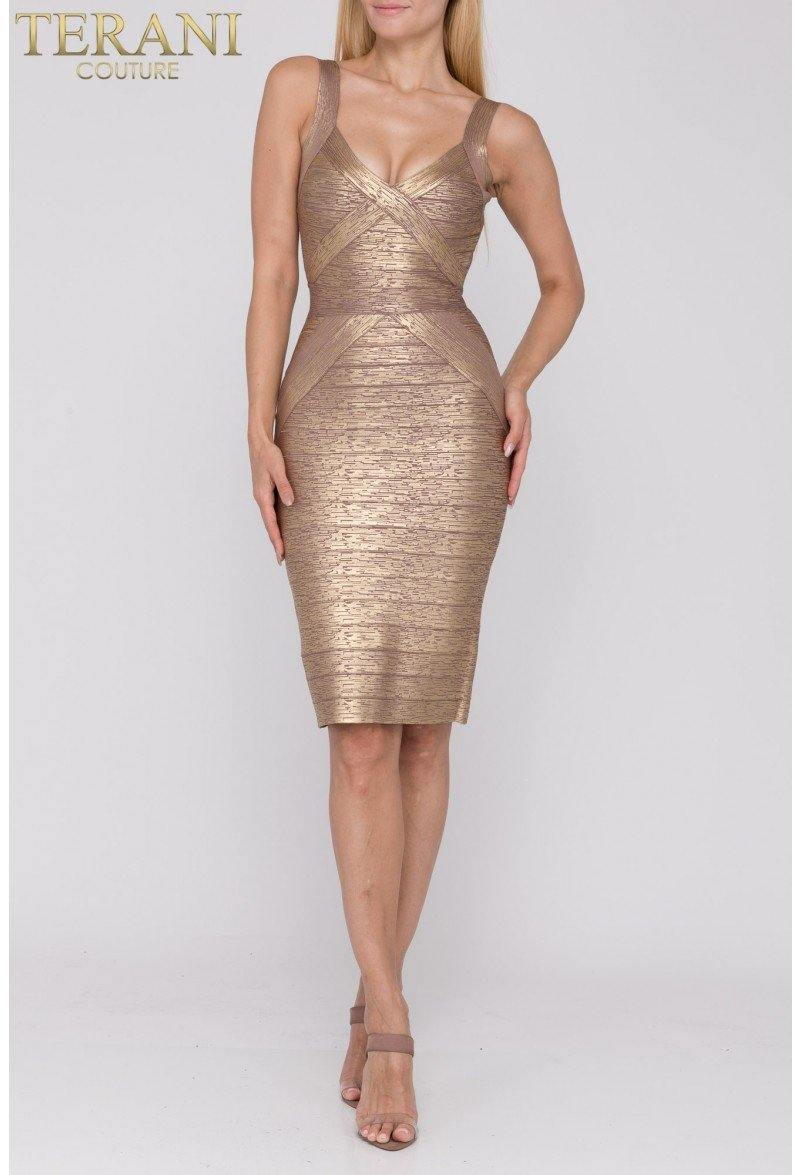 Terani Couture 1921C0011 Short Sleeveless Metallic Dress