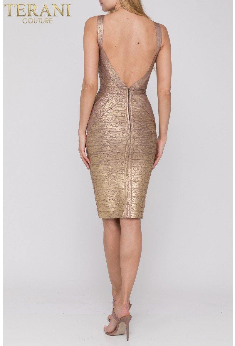 Terani Couture 1921C0011 Short Sleeveless Metallic Dress
