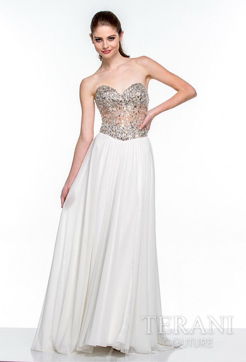 Ivory Nude Terani Couture 1711P2731 Strapless Long Prom Dress for $187. ...