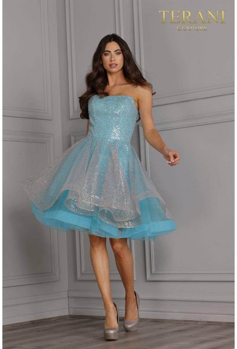 Silver Aqua Terani Couture 2111P4245 Strapless Short Prom Dress for ...