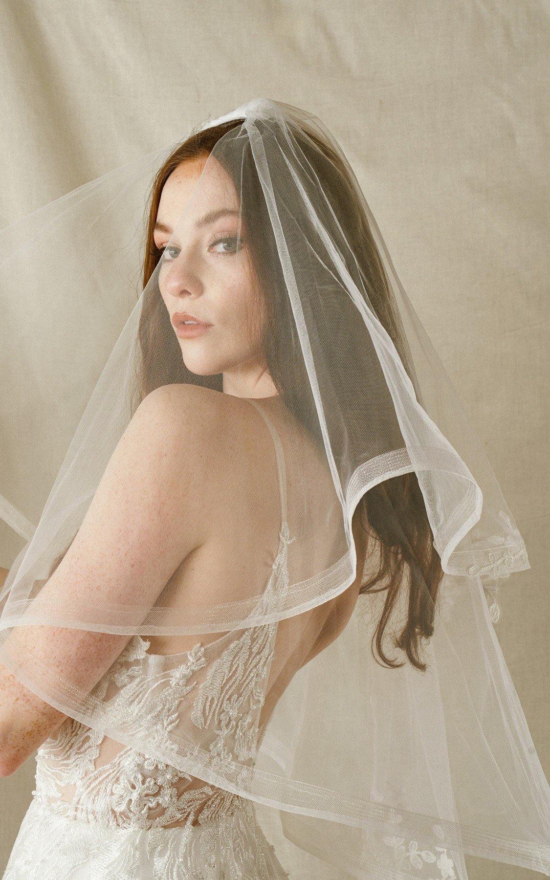 Two Layer Wedding Standard Length Embroidery Veil - The Dress Outlet