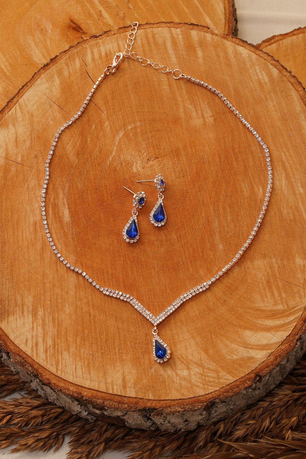 Wedding Clear Diamante Teardrop Bridal Necklace Set