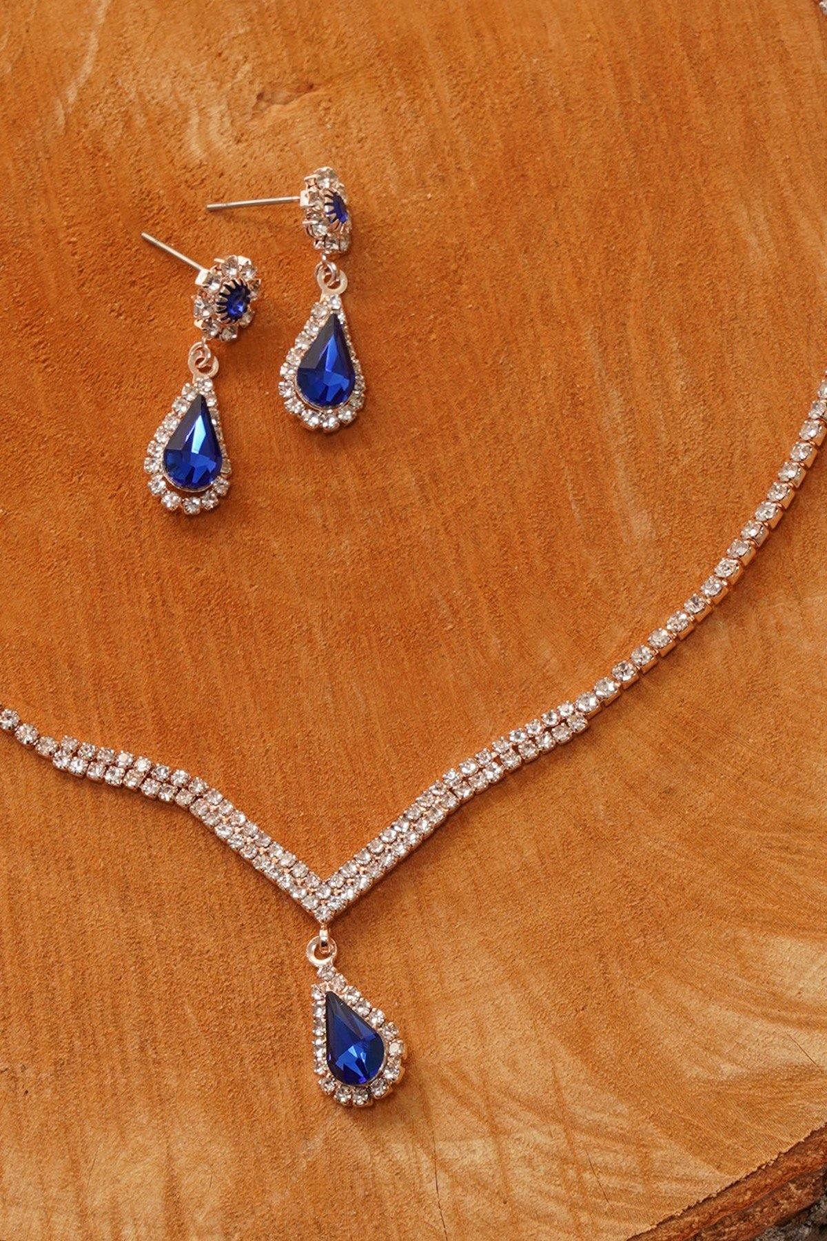 Wedding Clear Diamante Teardrop Bridal Necklace Set