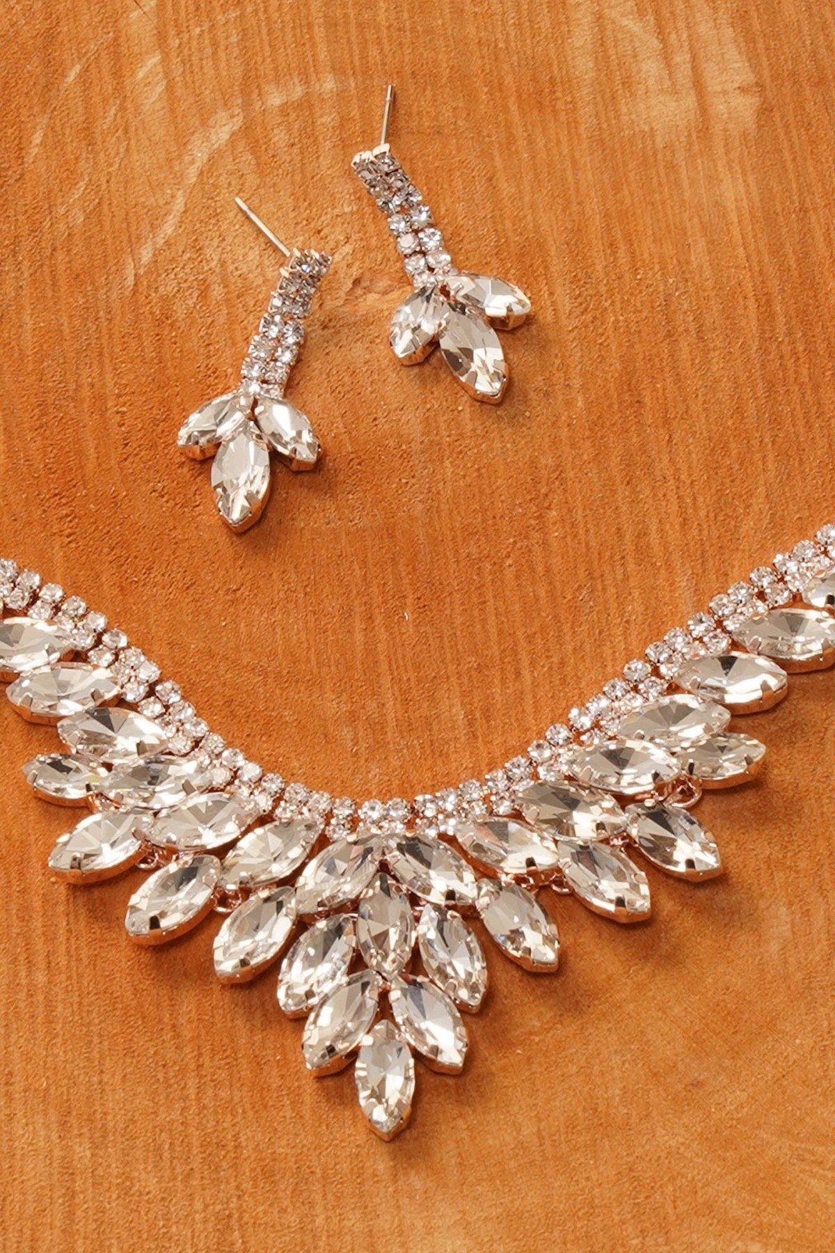 Wedding Cubic Zirconia Bridal Rhinestone Necklace Set