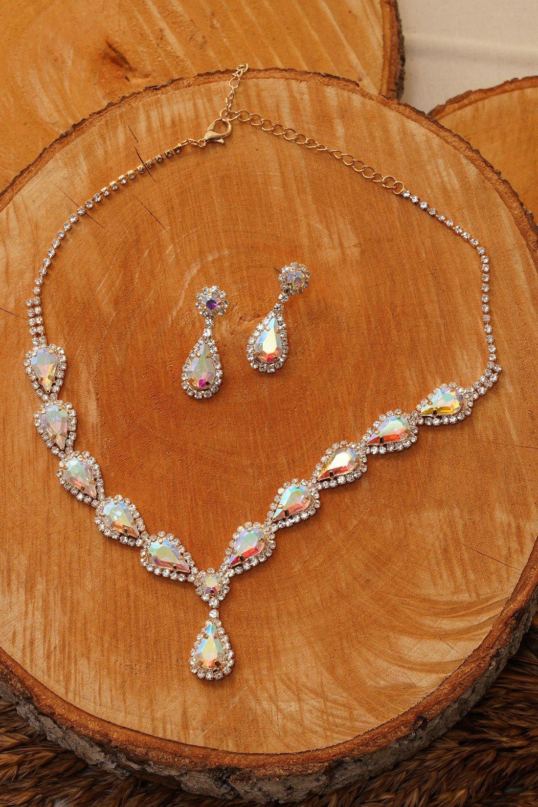 Noble Rhinestone Wedding Necklace and Crown and Earrings Jewelry Set