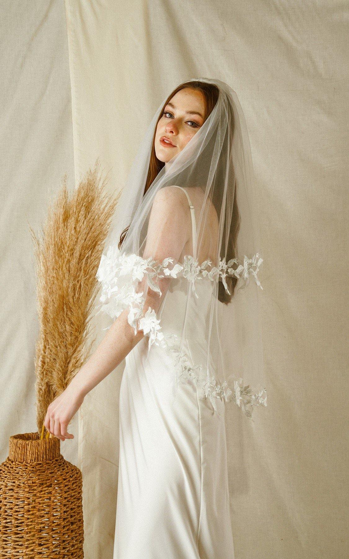 Wedding Veil Botanical Embroidery Standard Length
